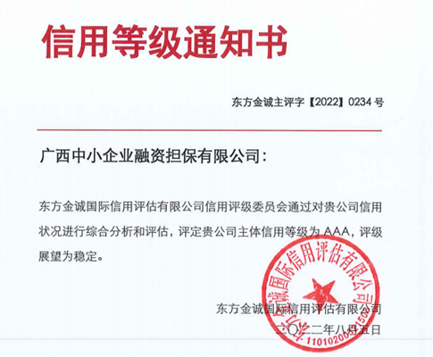 喜報(bào)，中小擔(dān)保連續(xù)四年獲得AAA主體信用評級