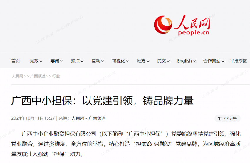 人民網(wǎng)| 廣西中小擔(dān)保：以黨建引領(lǐng)，鑄品牌力量